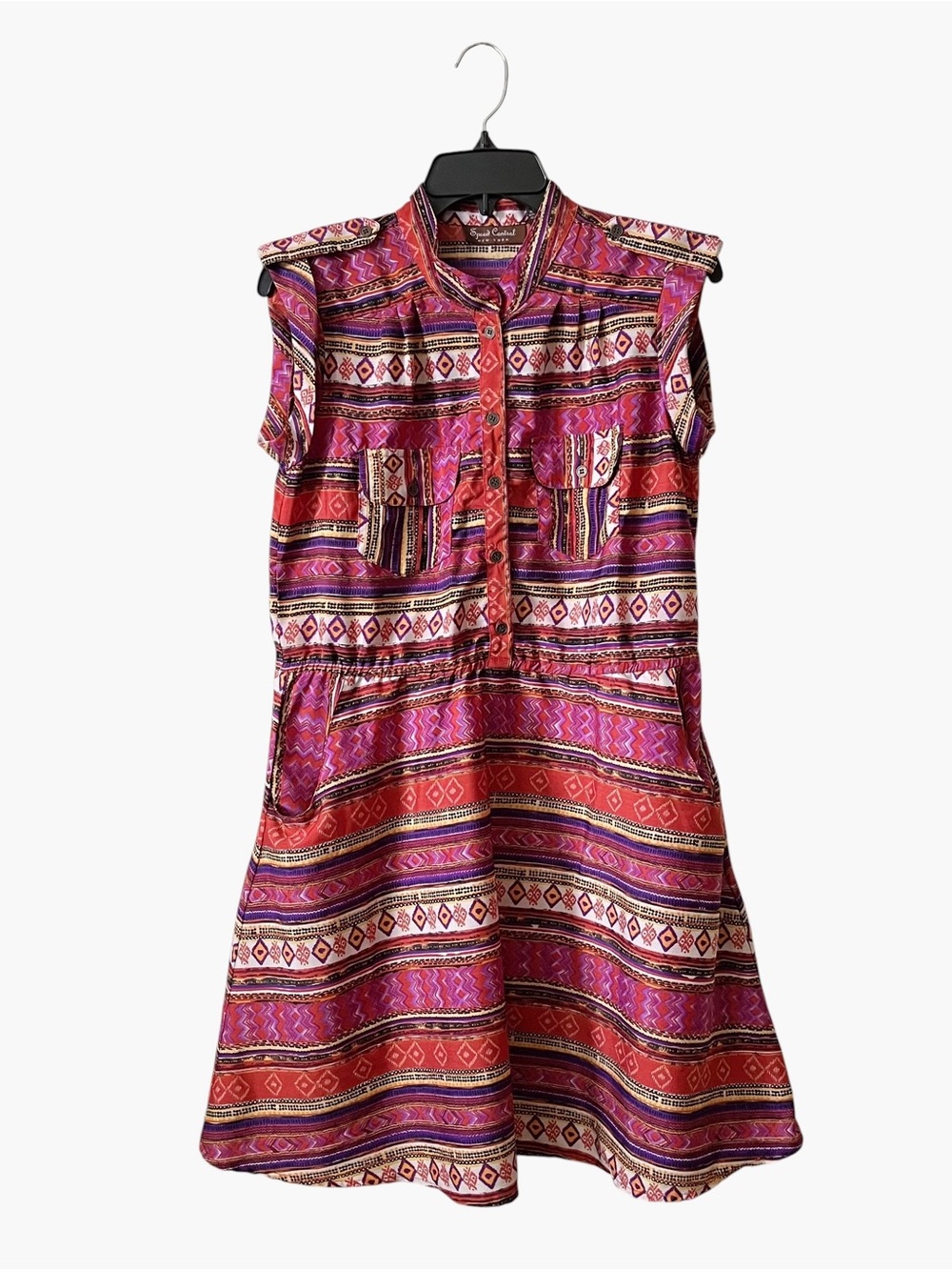 Speed Control Shirt Dress Women’s Size M Southwestern Button-Front Elastic Waist